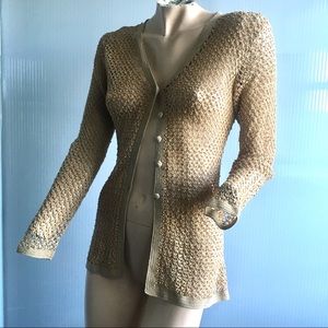 WHISTLES-Rare Ecru Crocheted Cardigan w/Wood Beads